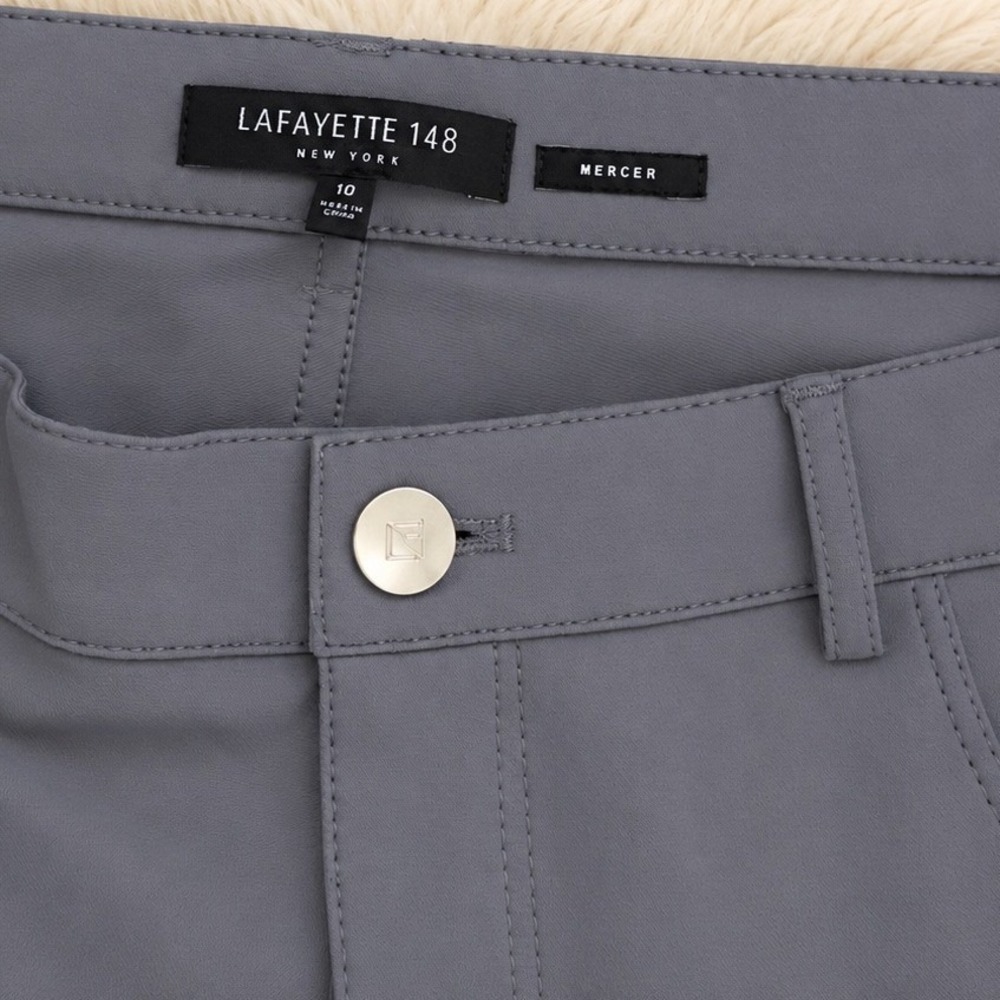 Lafayette 148 New York Mercer Pant Gray Slim Straight Leg Trousers 10 Luxury Y2K - Picture 4 of 5